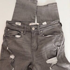 PacSun Men's Jeans- Grey- Distressed- Slim Taper 28 X 30